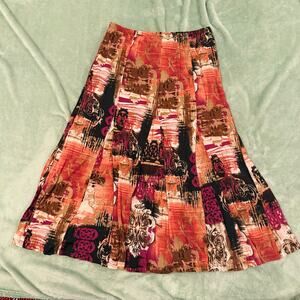 JM Collection Abstract Boho Midi Skirt – Multicolor Pleated